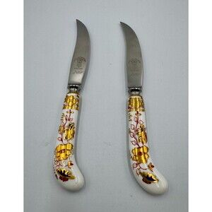 ROYAL CROWN DERBY Two Fruit Knives Asain Rose Pattern Vintage Sheffield, England
